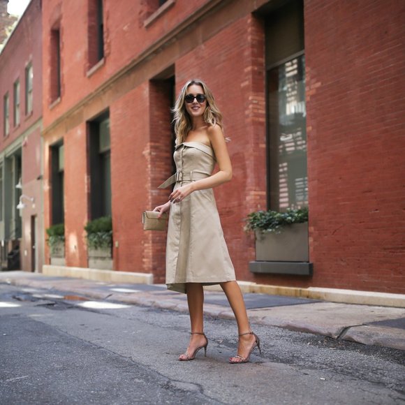 Banana Republic Asymmetrical Utility Trench Belted Strapless Tan/Khaki Dress - Picture 5 of 10